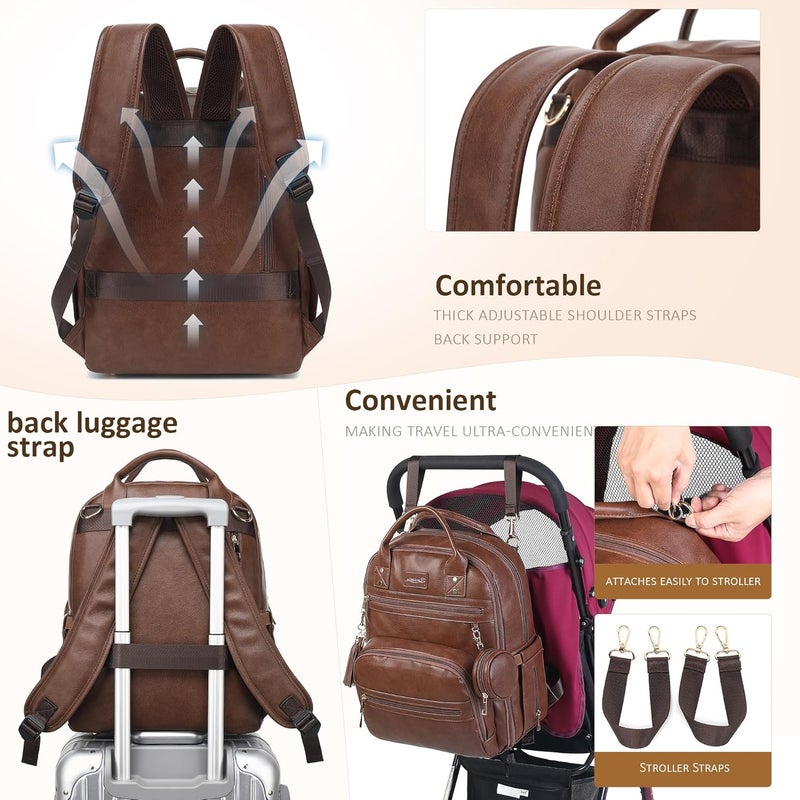 ROSEGIN Premium Vegan Leather Diaper Bag Backpack with Waterproof Changing Pad, Reinforced Zippers & Odor-Free,20 Pockets Pro Organizer, Fits 15.6" Laptop, Stroller Straps, Baby Bag for Mom,Dark Brown - Image 3